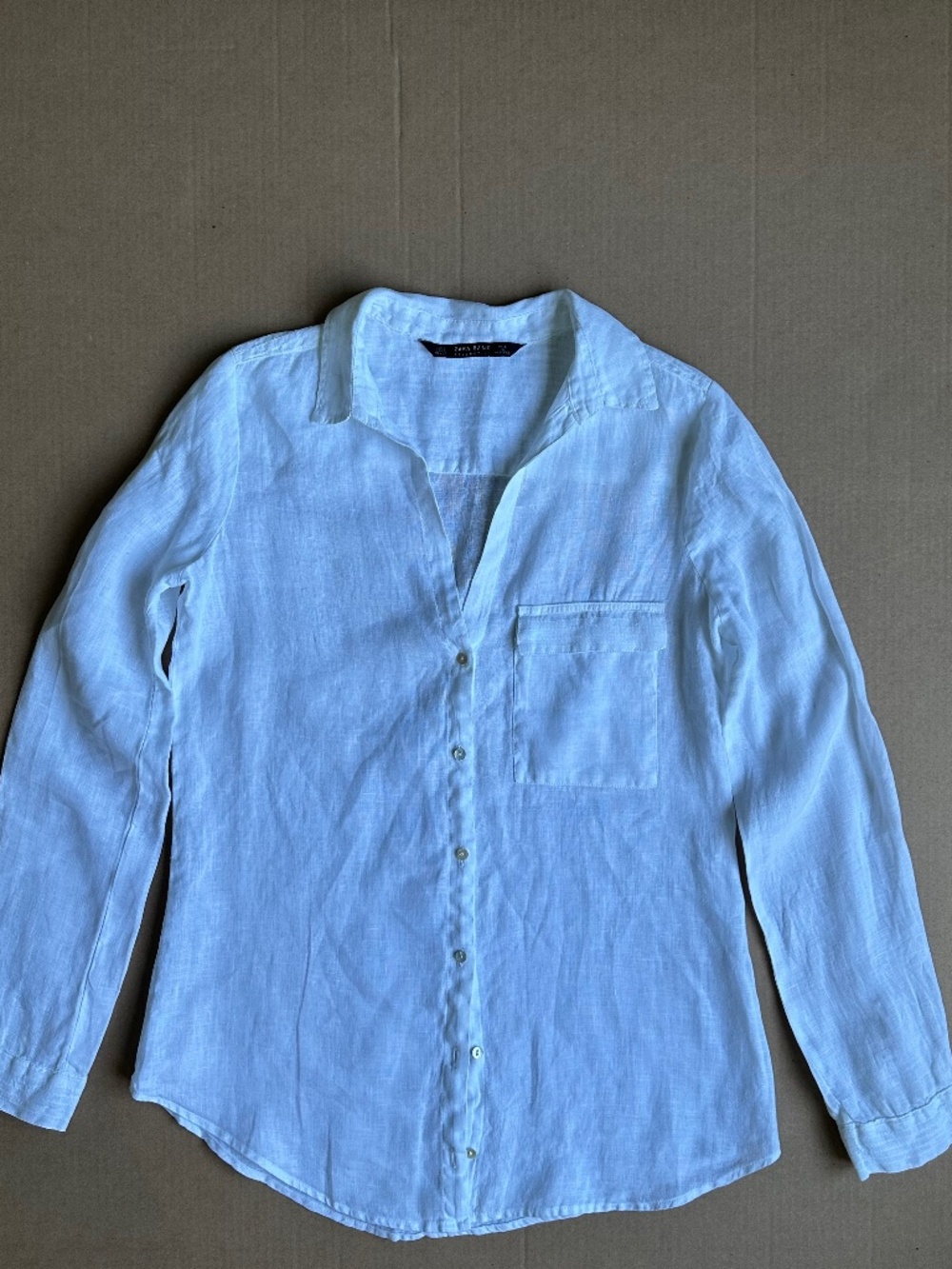 Zara Basic White 100% Linen Long Sleeve Button Up Shirt S